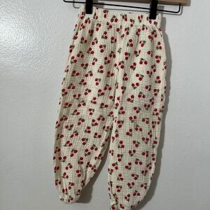 Girls Cream Muslin Cherry Print Boho Style Pull On Pant 120